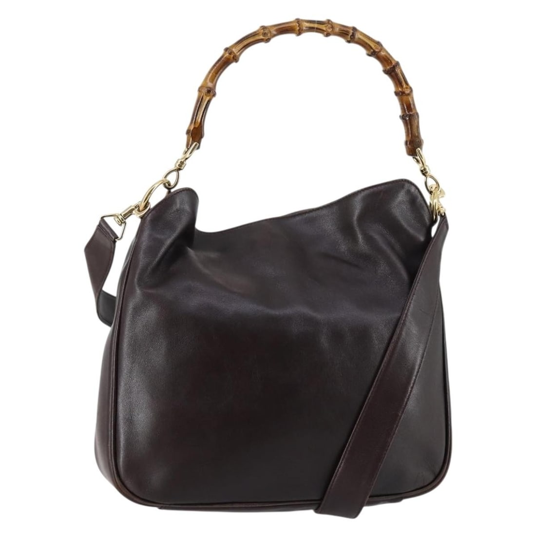 GUCCI Bamboo Leather Hand Bag Brown 2way Authentic BA6789 (1 of 18)