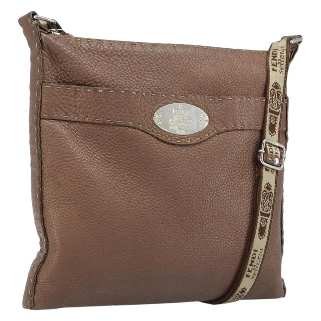 Fendi Celeria Brown Leather Silver Shoulder Bag for Women: Fendi Celeria Brown Leather Silver Shoulder Bag for Women This FENDI Celeria shoulder bag is crafted from brown leather with silver-tone accents. Designed for women, the bag features an adjustable sho