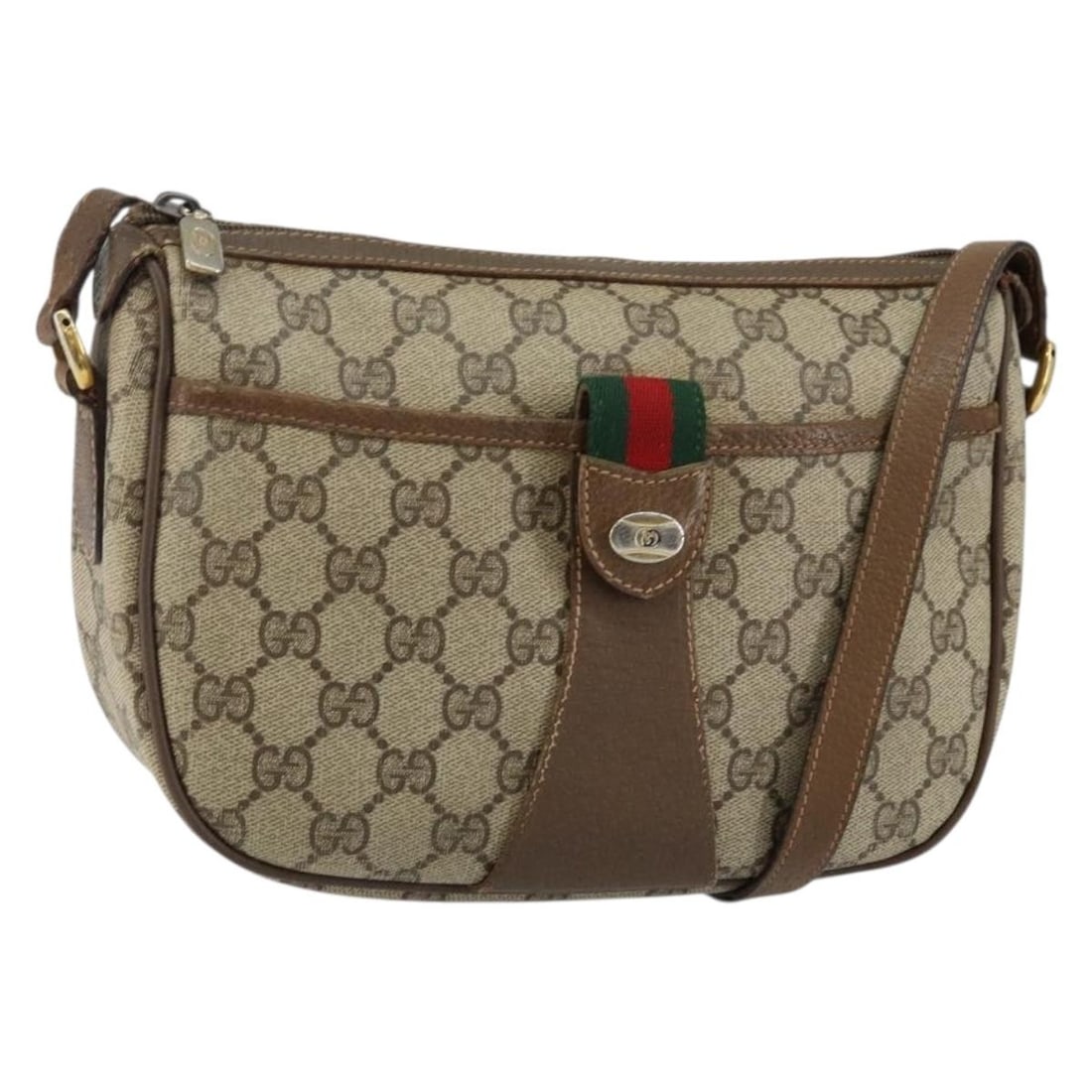 GUCCI GG Supreme Web Sherry Line Shoulder Bag Beige Gold 89 02 032 Authentic (1 of 18)