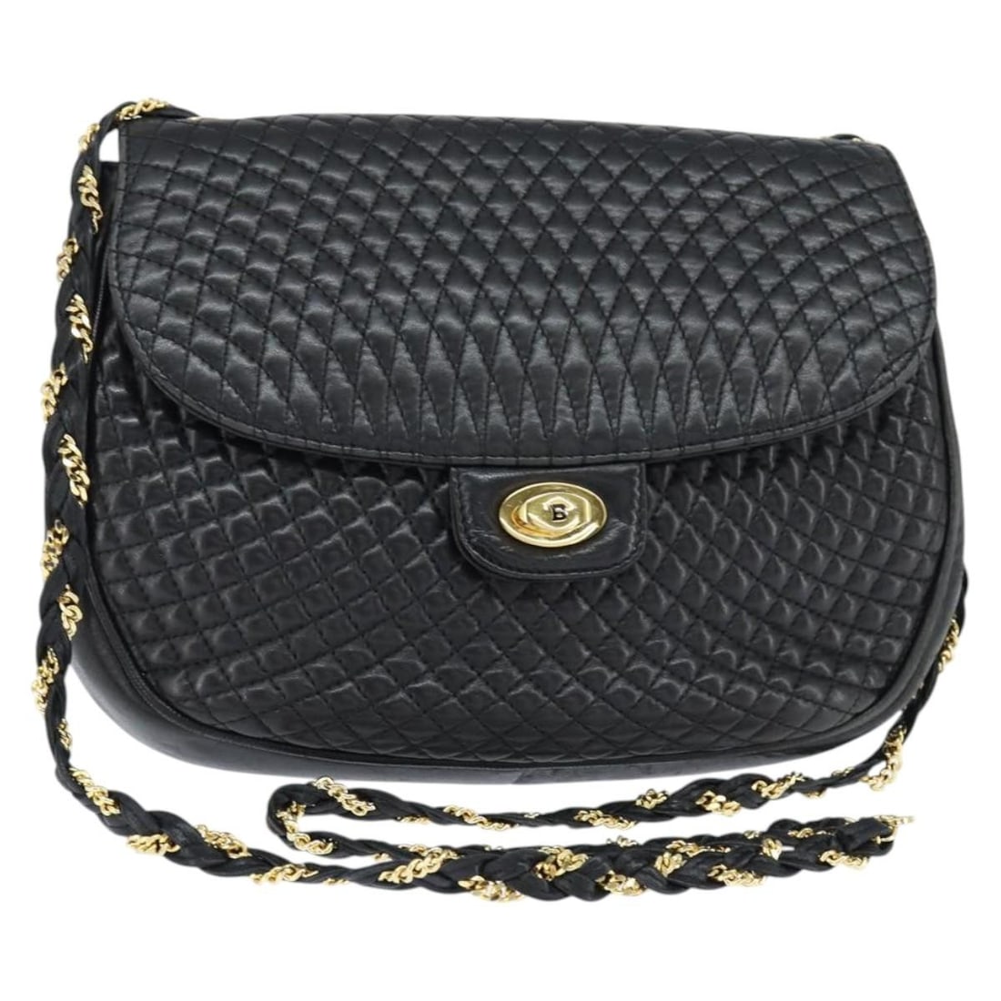 BALLY Quilted Black Gold Leather Shoulder Bag Auth Italy (1 of 18)