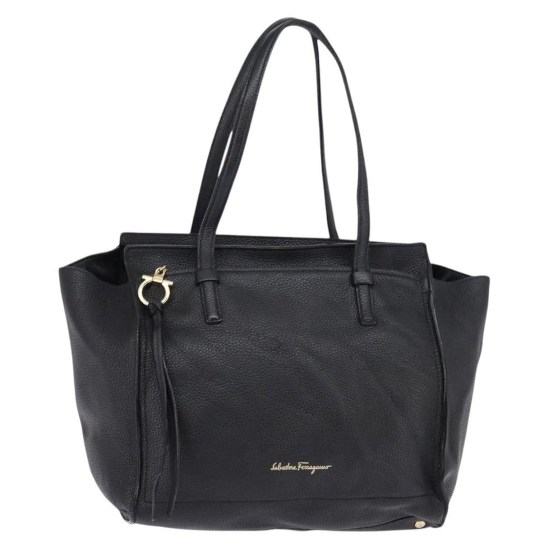 Salvatore Ferragamo Gancini Tote Bag Black Gold Leather Italy Authentic: Salvatore Ferragamo Gancini Tote Bag Black Gold Leather Italy Authentic This Salvatore Ferragamo Gancini Tote Bag is a luxurious addition to your accessory collection, crafted from high-quality black 