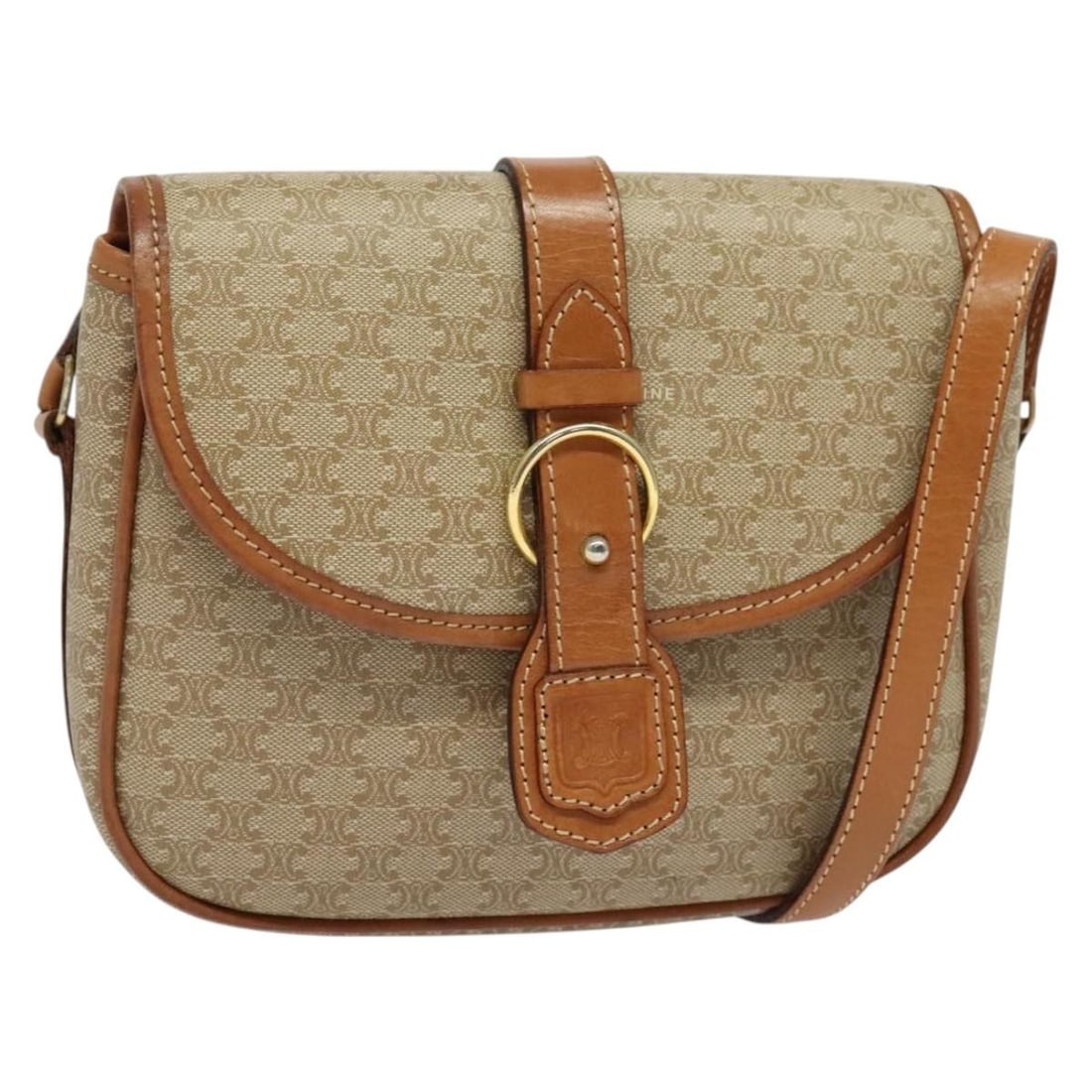 CELINE Beige Gold PVC Leather Macadam Shoulder Bag Italy Auth: CELINE Beige Gold PVC Leather Macadam Shoulder Bag Italy Auth This authentic CELINE Macadam Canvas Shoulder Bag combines elegance with practicality. Crafted in Italy, it features a sophisticated beige