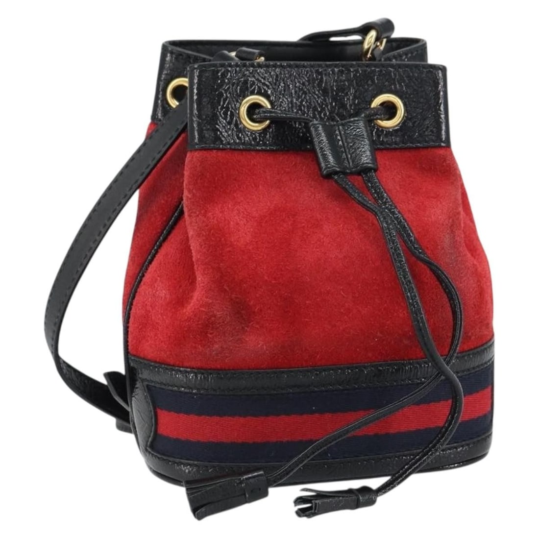 Gucci Sherry Line Red Suede Shoulder Bag with Gold and Navy Accents 550620 (1 of 18)