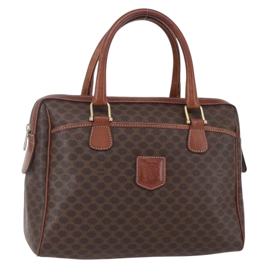 CELINE Macadam PVC Leather Hand Bag Brown Gold Auth M09 (1 of 18)