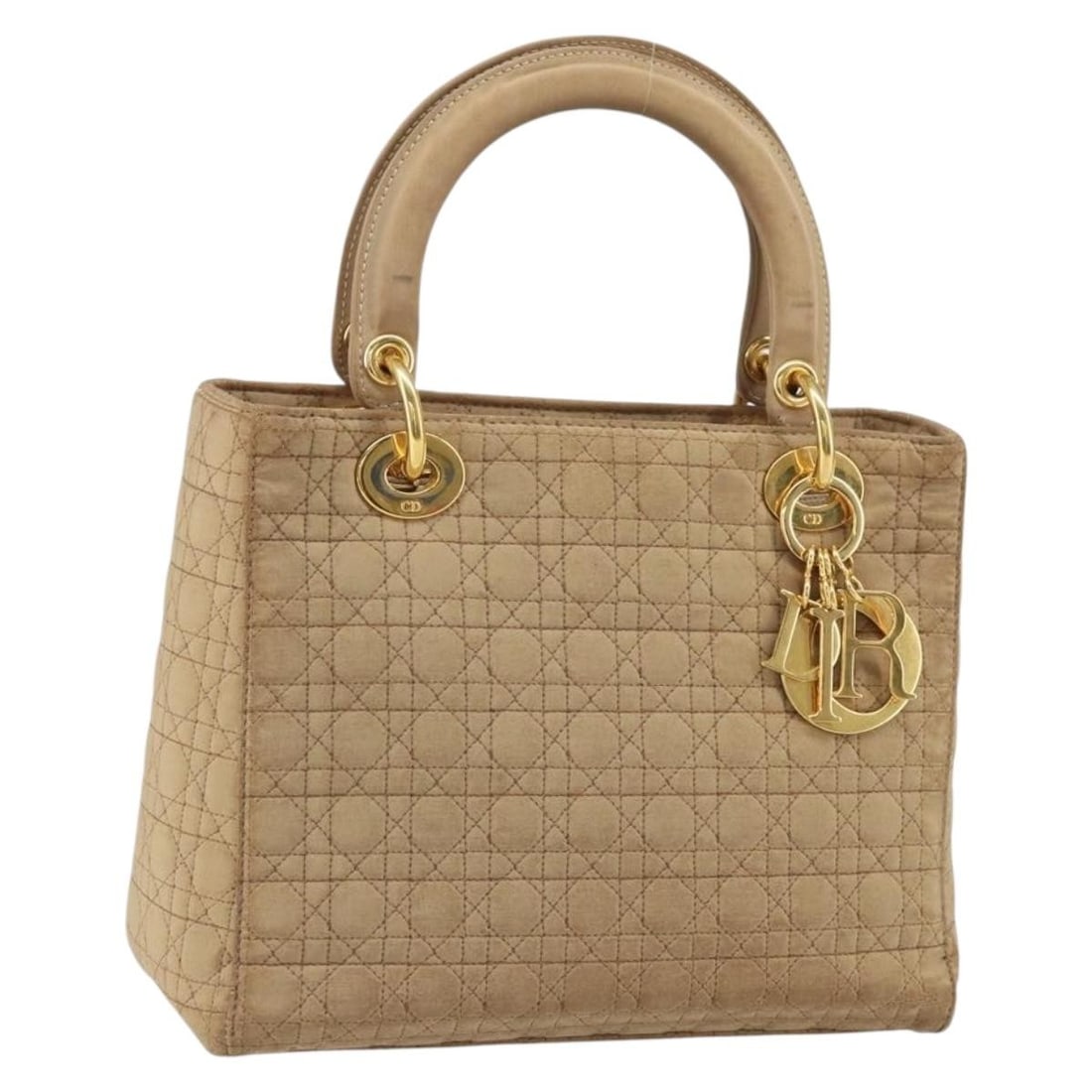Lady Dior Beige Nylon Cannage Handbag with Gold Tone Charm by Christian Dior (1 of 18)
