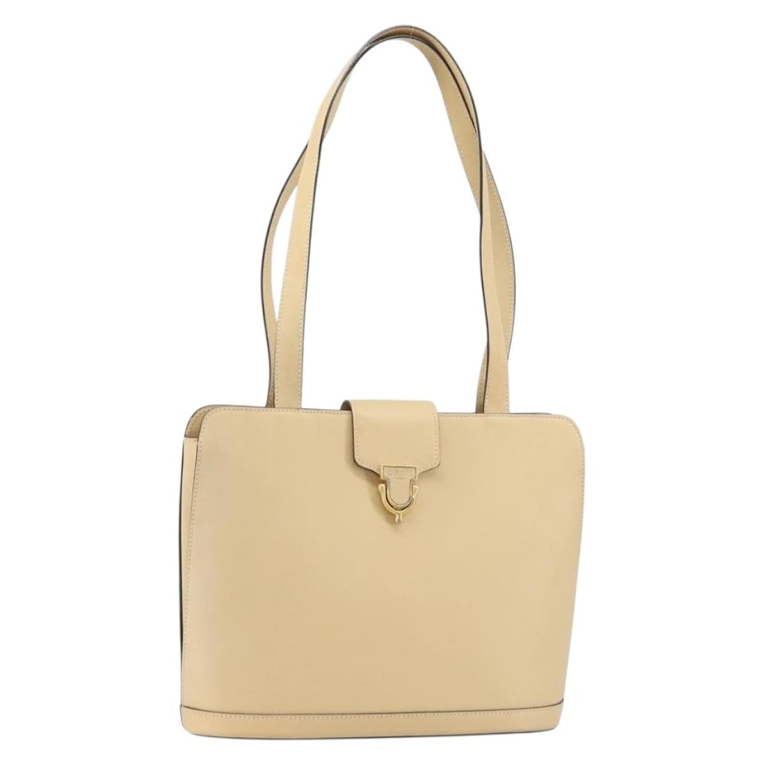 CELINE Beige Leather Shoulder Bag Gold Tone Hardware Italian Made: CELINE Beige Leather Shoulder Bag Gold Tone Hardware Italian Made This CELINE shoulder bag features a beige and gold leather exterior with a classic silhouette, designed for women. The bag is made in