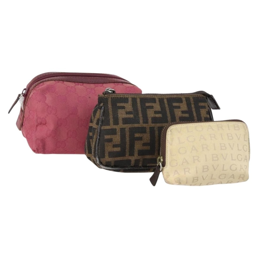 FENDI GG Canvas Pouch Set 3 Pieces Black Beige Pink Authentic (1 of 18)