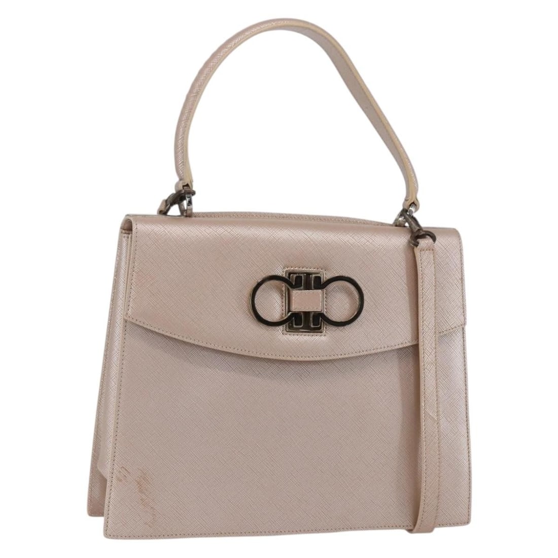 Salvatore Ferragamo Gancini Pink Gold Leather Hand Bag Auth (1 of 18)