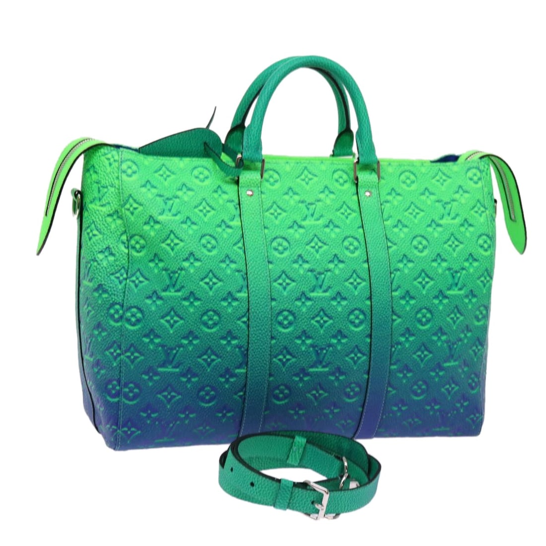 LOUIS VUITTON Monogram Illusion Keepall Boston Bag Neon Green M59688 Auth (1 of 18)