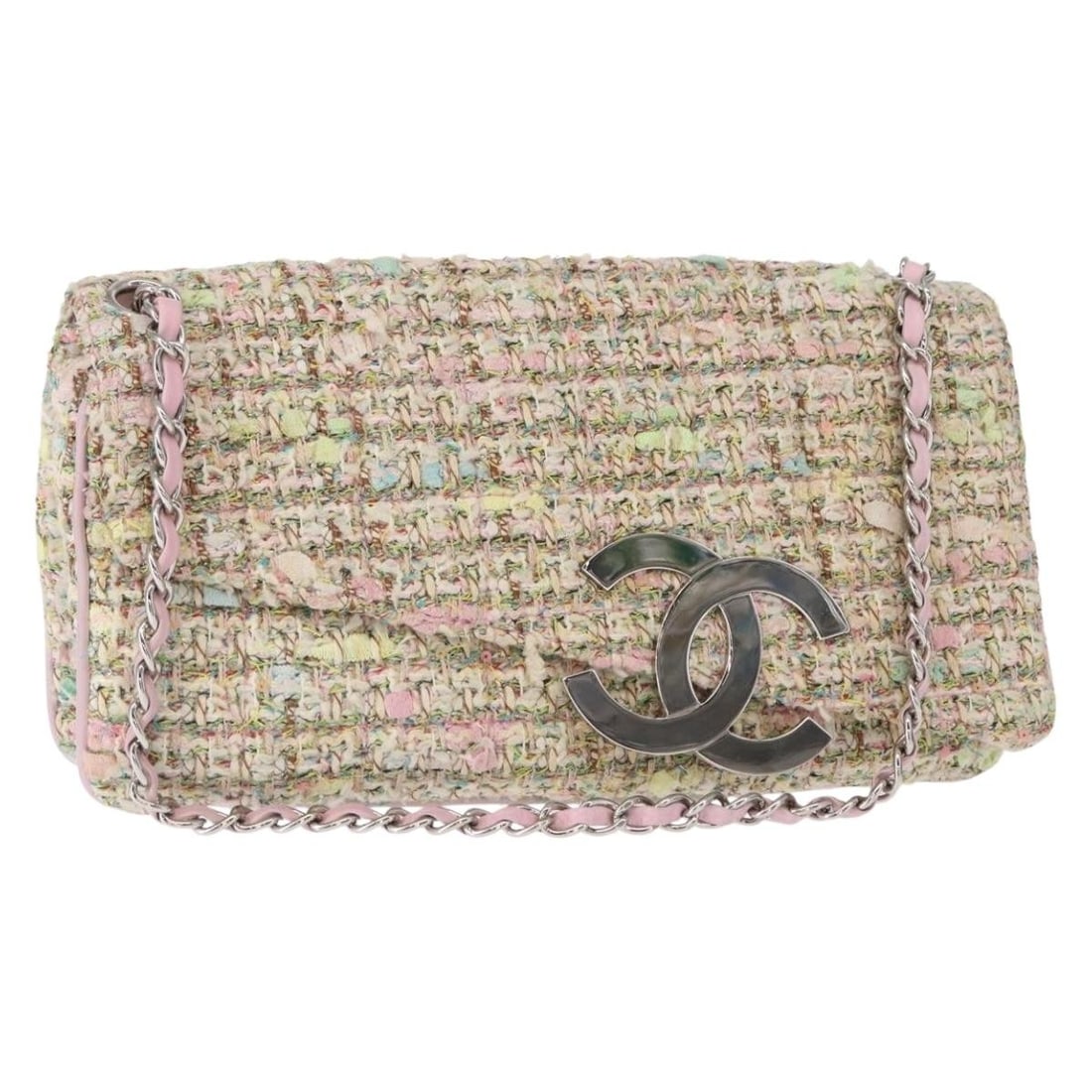 Multicolor Tweed Canvas CHANEL Shoulder Bag with Silver CC Chain (1 of 18)