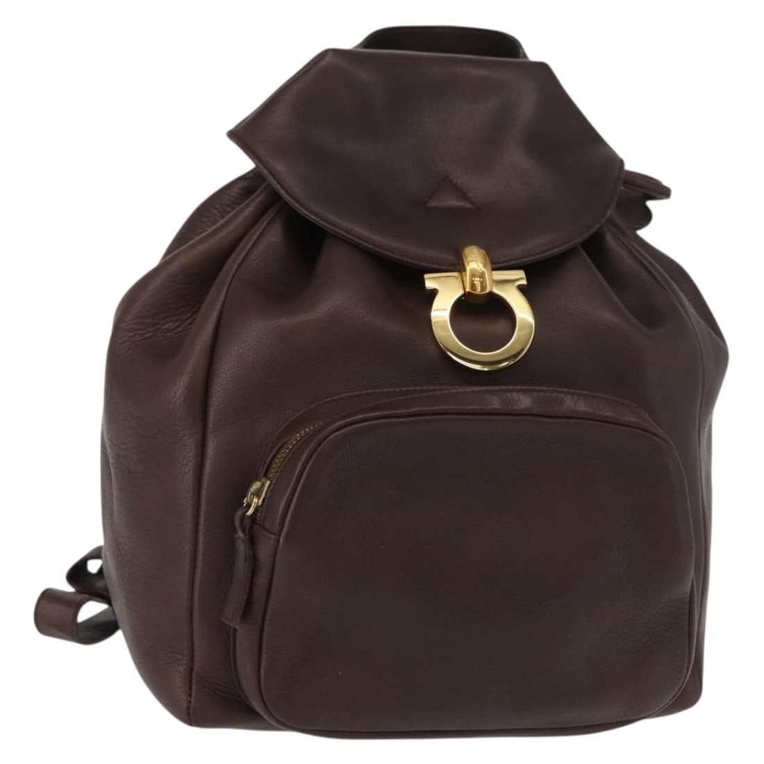 Salvatore Ferragamo Brown Gold Leather Gancini Backpack Auth 152386 (1 of 18)