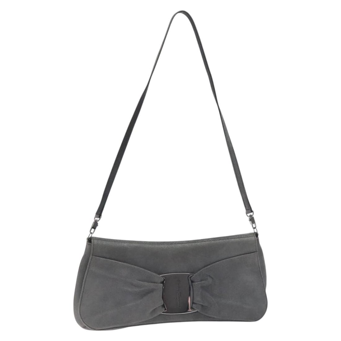 Salvatore Ferragamo Vala Gray Silver Suede Shoulder Bag Auth BA3518 (1 of 18)