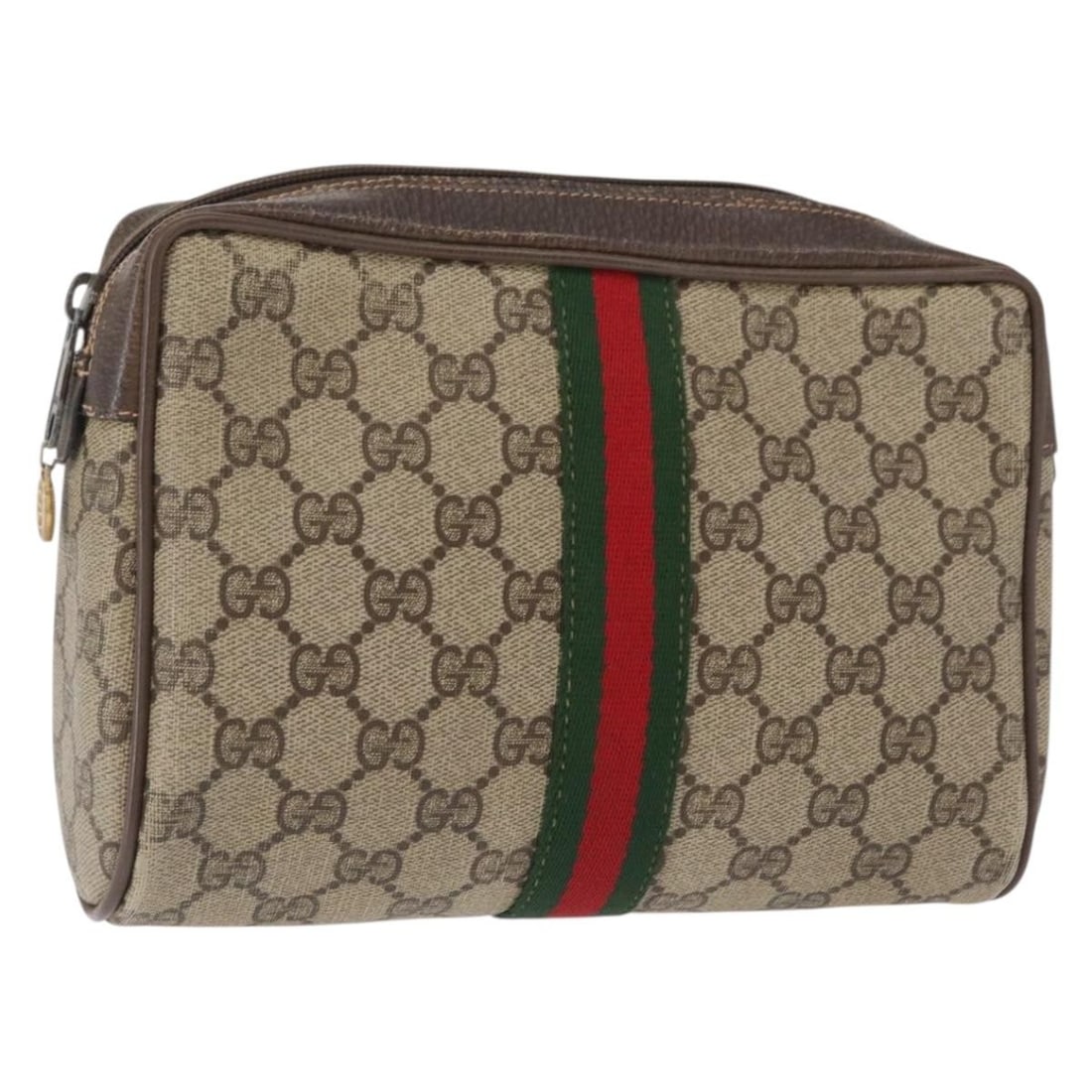 Gucci Beige GG Supreme PVC Sherry Line Web Clutch 63 01 012 Italy: Gucci Beige GG Supreme PVC Sherry Line Web Clutch 63 01 012 Italy This is a Gucci GG Supreme Web Sherry Line clutch bag crafted from beige and gold PVC leather with GG canvas accents. The bag features