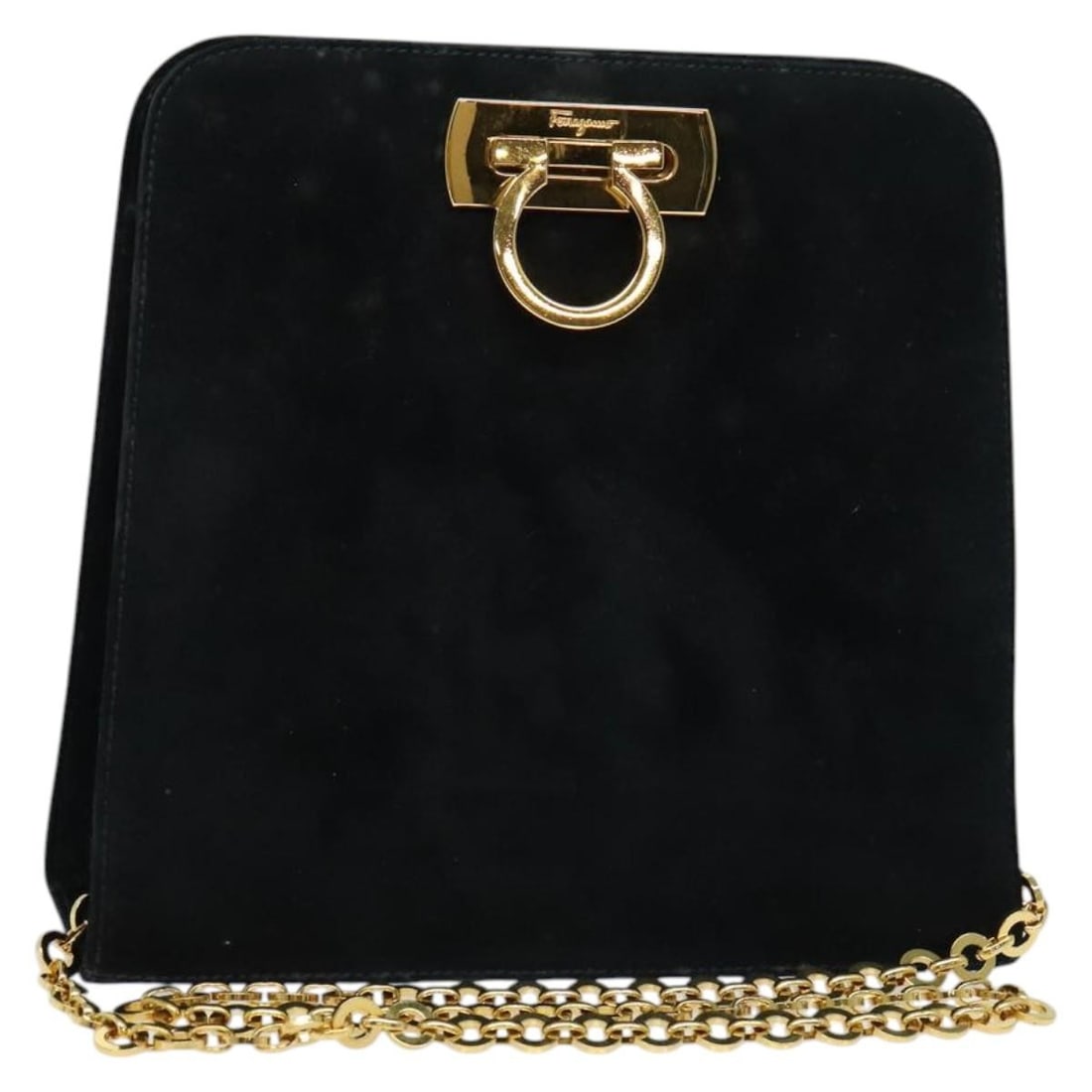 Salvatore Ferragamo Gancini Black Suede Shoulder Bag Gold Hardware Auth (1 of 18)