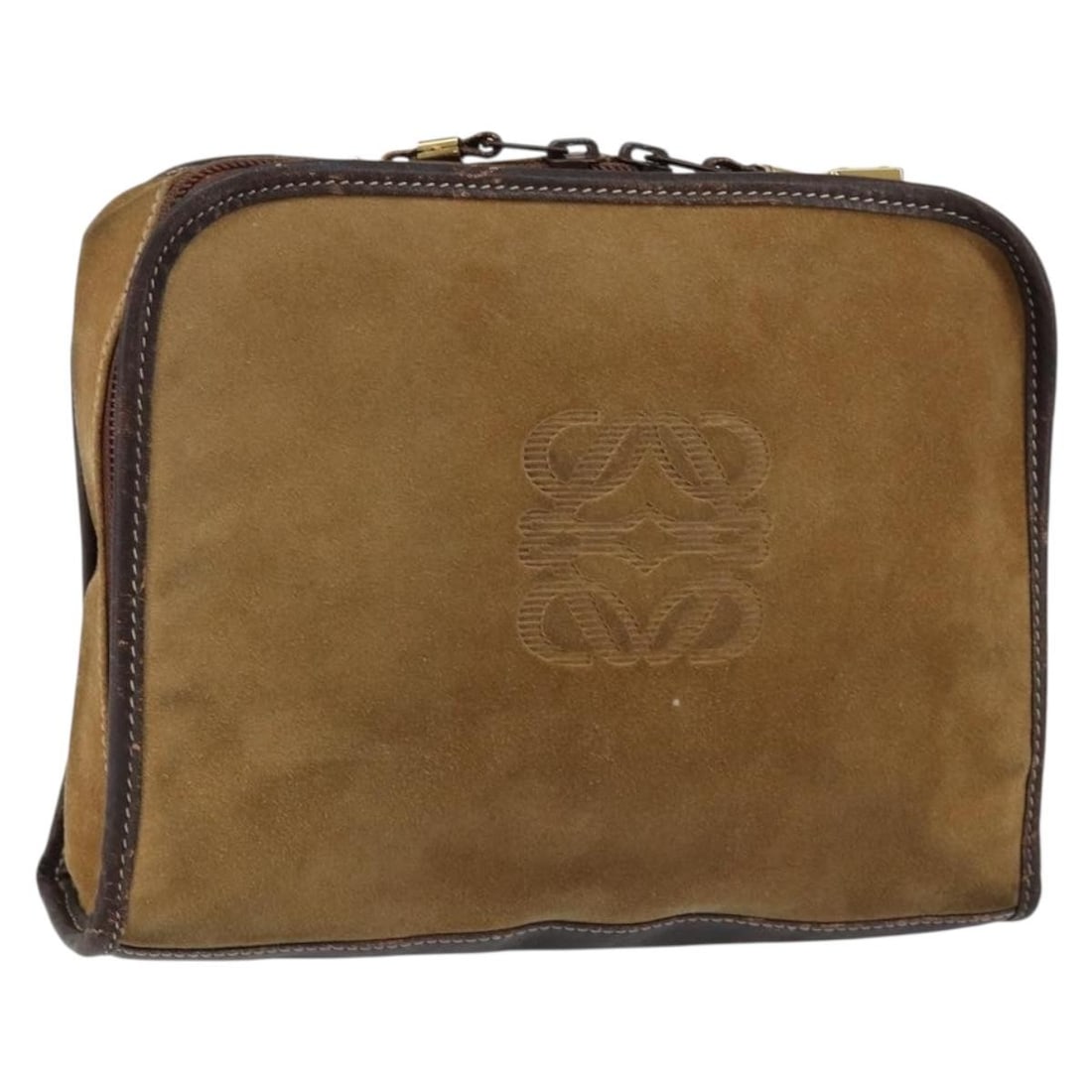 Loewe Anagram Brown Leather Clutch with Suede Accents Gold Details (1 of 15)
