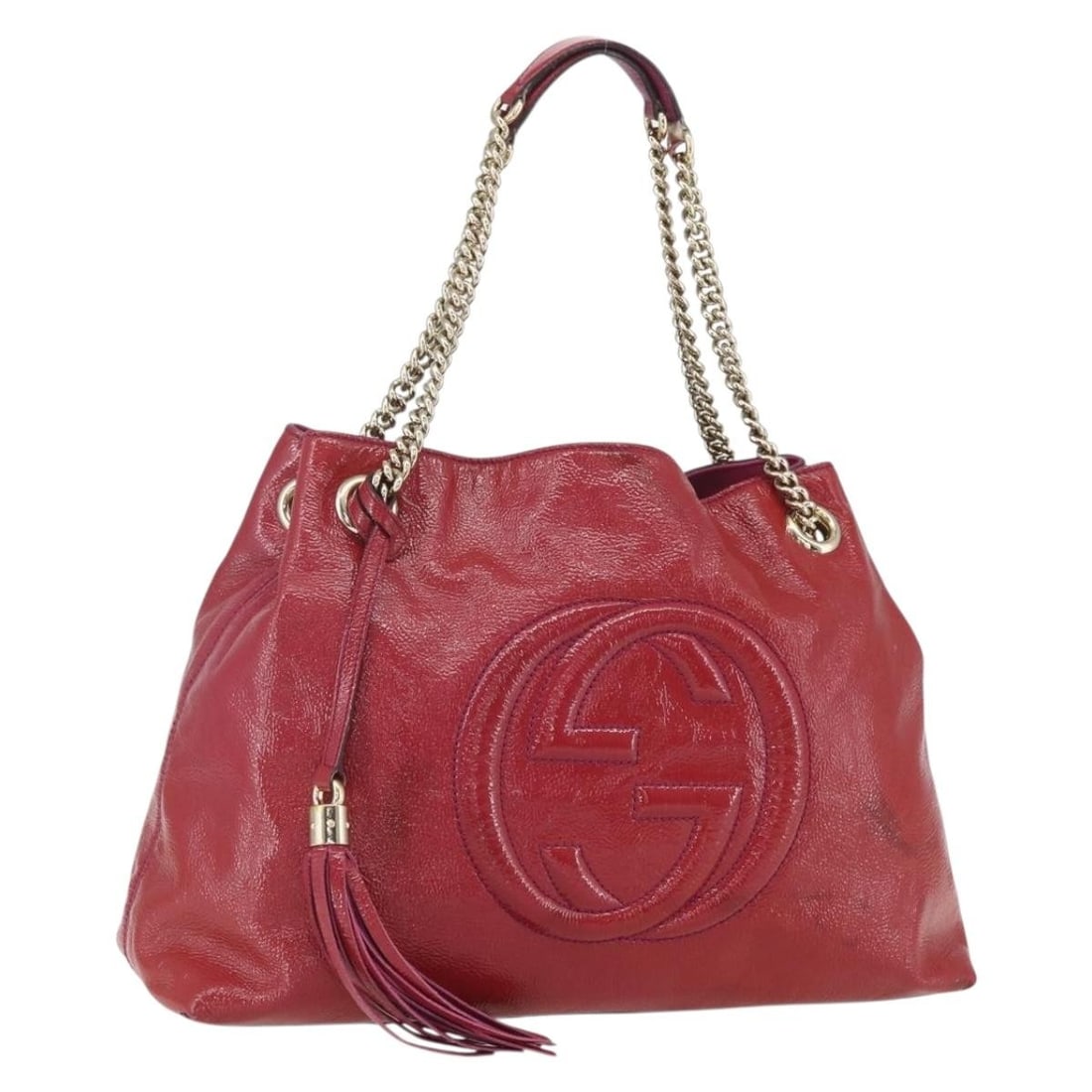 Red Enamel Soho Tote with Chain Strap by Gucci and Shoulder Accessory (1 of 18)