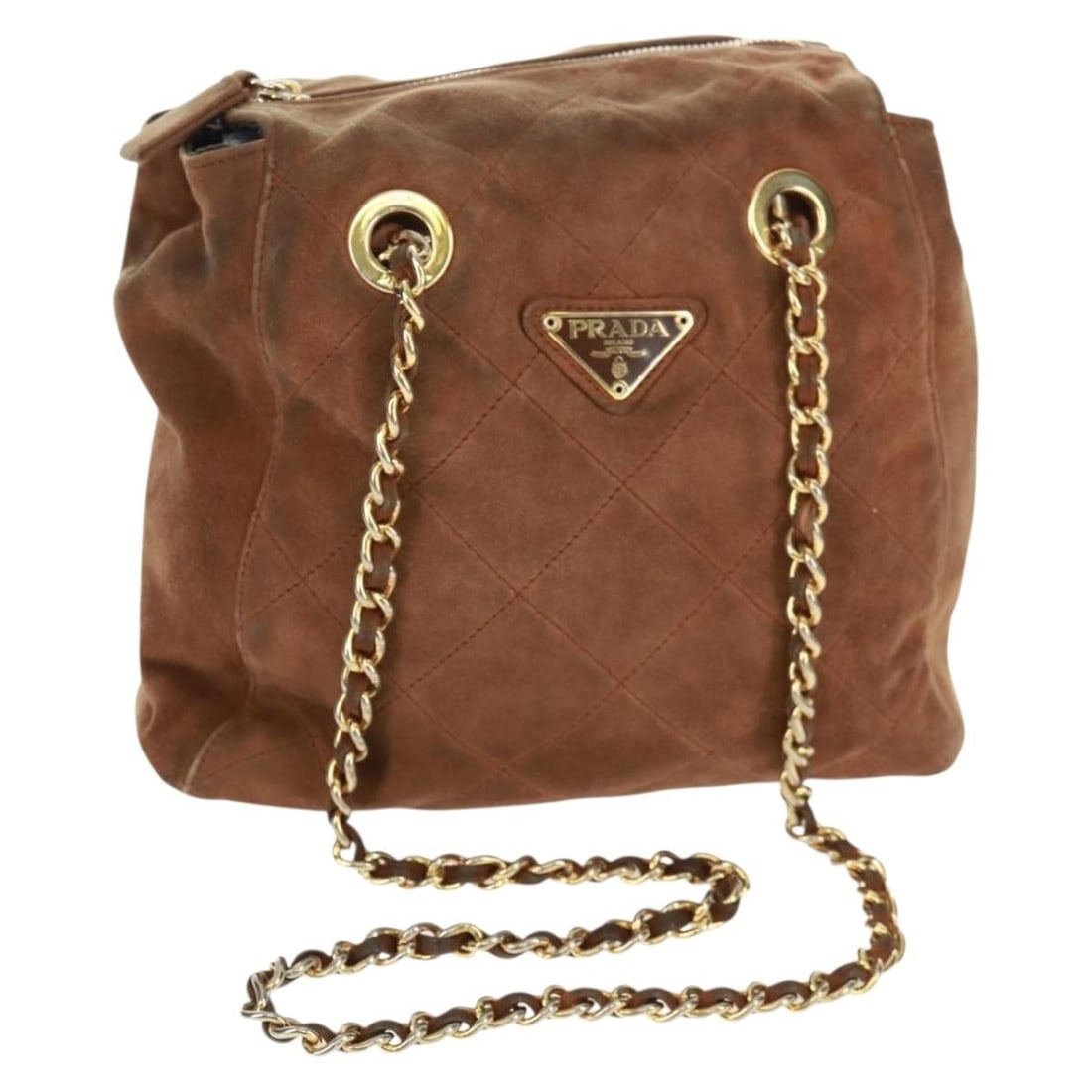 Brown and Gold Suede Chain Shoulder Bag by Prada Italy (1 of 18)