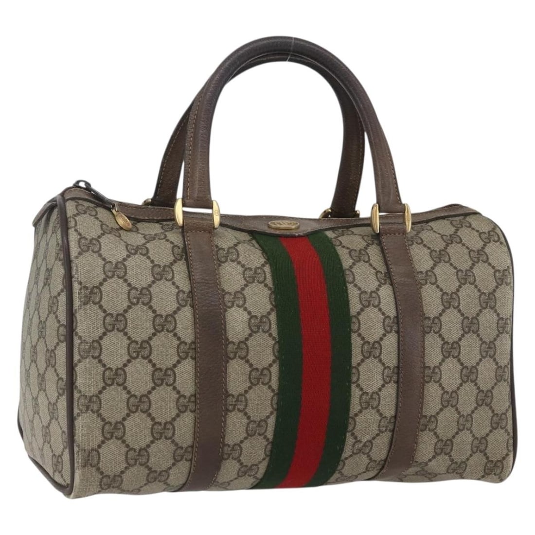 Gucci Boston Bag GG Supreme Web Beige Gold PVC Leather 58 02 007 Italy (1 of 18)