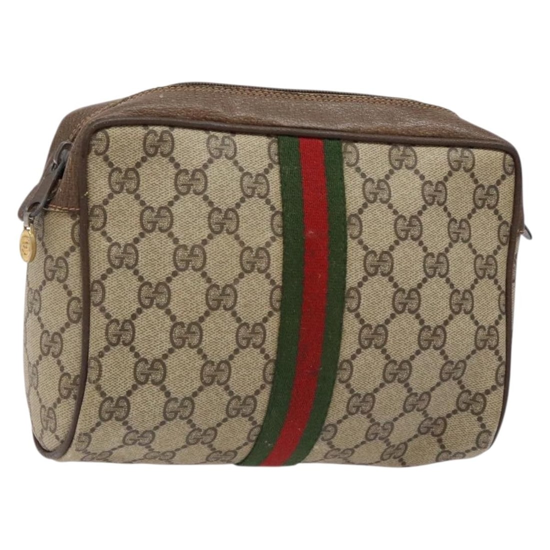 GUCCI GG Supreme Sherry Line Clutch Bag Beige Red PVC Italy Auth 89 01 012 (1 of 17)