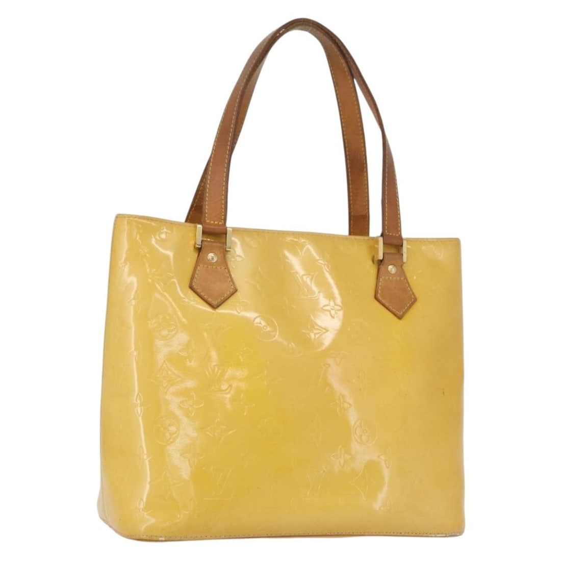 Louis Vuitton Houston Patent Leather Lime Yellow Handbag Monogram Vernis M91055 (1 of 18)