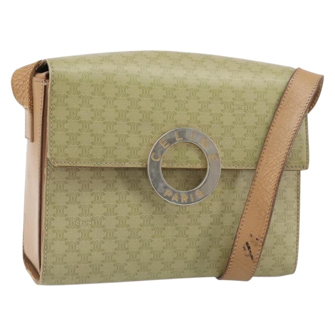 Celine Macadam Beige PVC Leather Shoulder Bag Gold Accents Made in Italy (1 of 18)