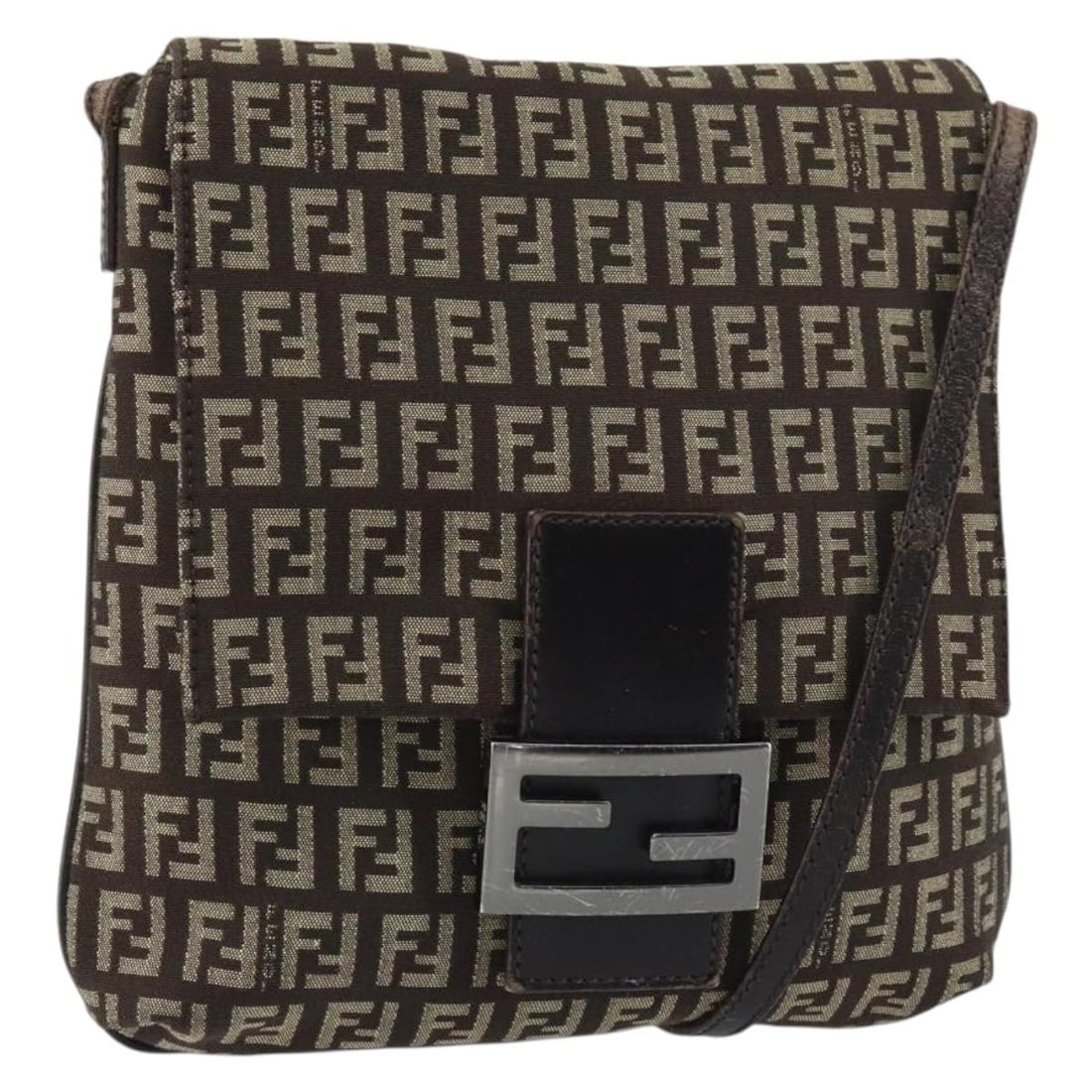 Fendi Mamma Baguette Brown Zucchino Canvas Shoulder Bag Silver Accents (1 of 18)