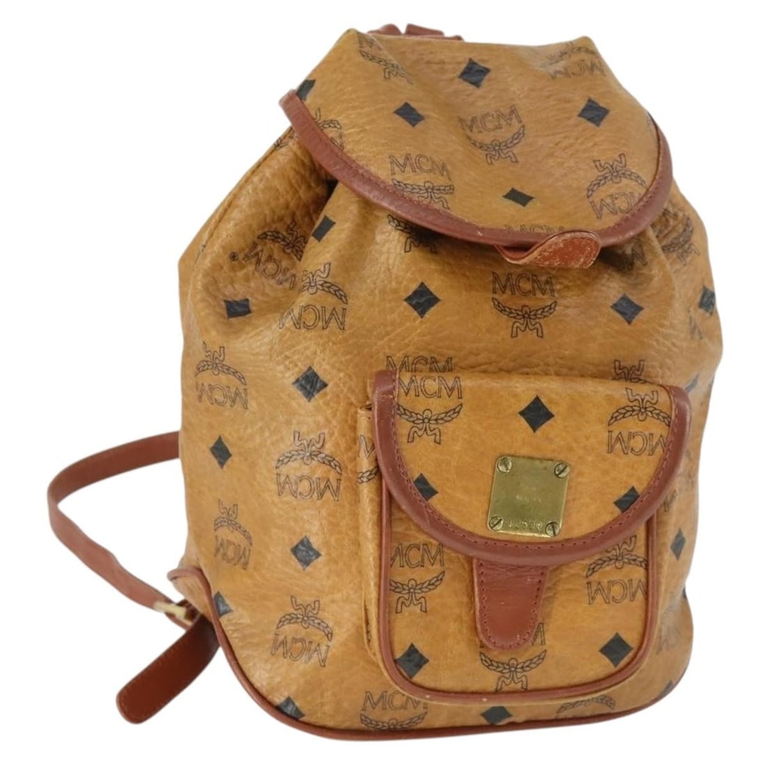 MCM Brown PVC Leather Vicetos Logogram Backpack Gold Accents Germany (1 of 18)