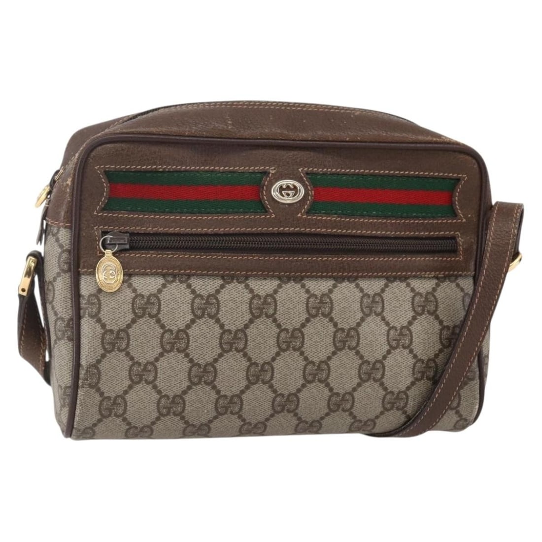 GUCCI GG Supreme Sherry Line Beige Gold PVC Shoulder Bag Auth 56 02 087: GUCCI GG Supreme Sherry Line Beige Gold PVC Shoulder Bag Auth 56 02 087 This authentic GUCCI GG Supreme Web Sherry Line Shoulder Bag is a stylish accessory crafted in Italy from durable PVC leather. T