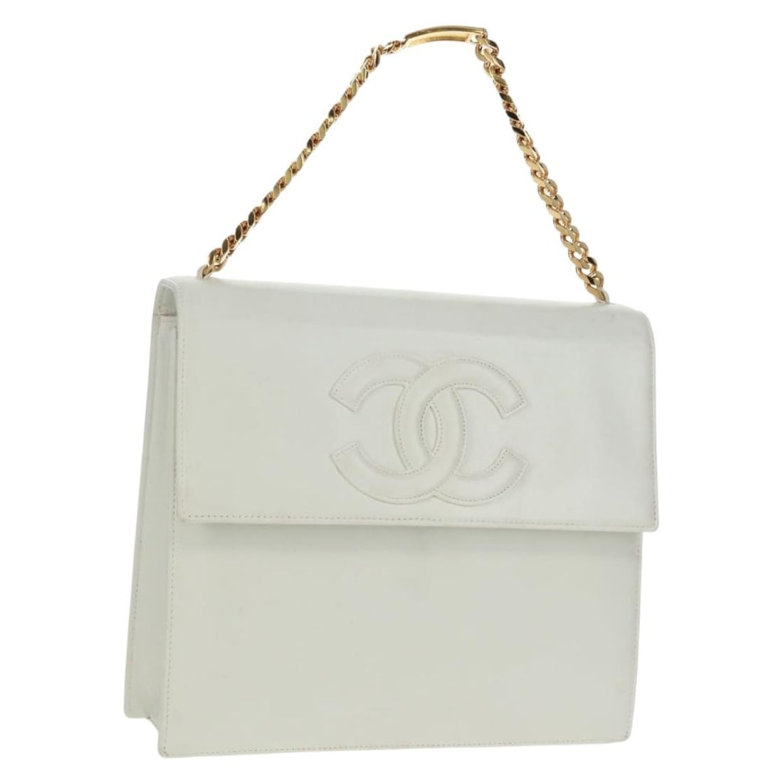 White Leather Shoulder Bag with Gold Chain by Chanel Coco Mark (1 of 18)
