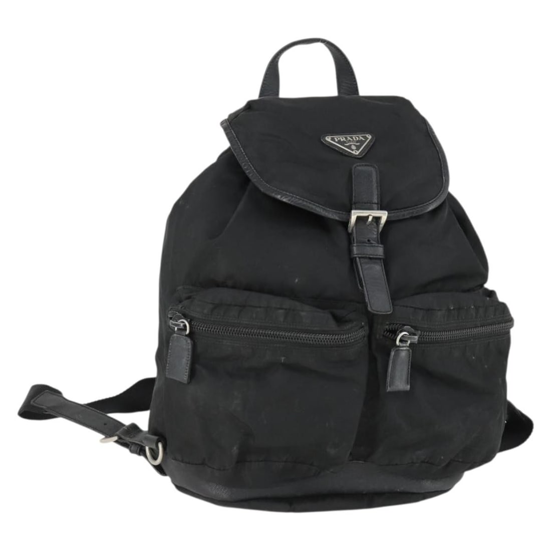 Black Nylon Women's Backpack by Prada with Silver Accents Italy: Black Nylon Women's Backpack by Prada with Silver Accents Italy This Prada women's backpack is crafted from black nylon with silver-tone accents. Made in Italy, it features a spacious interior and pra