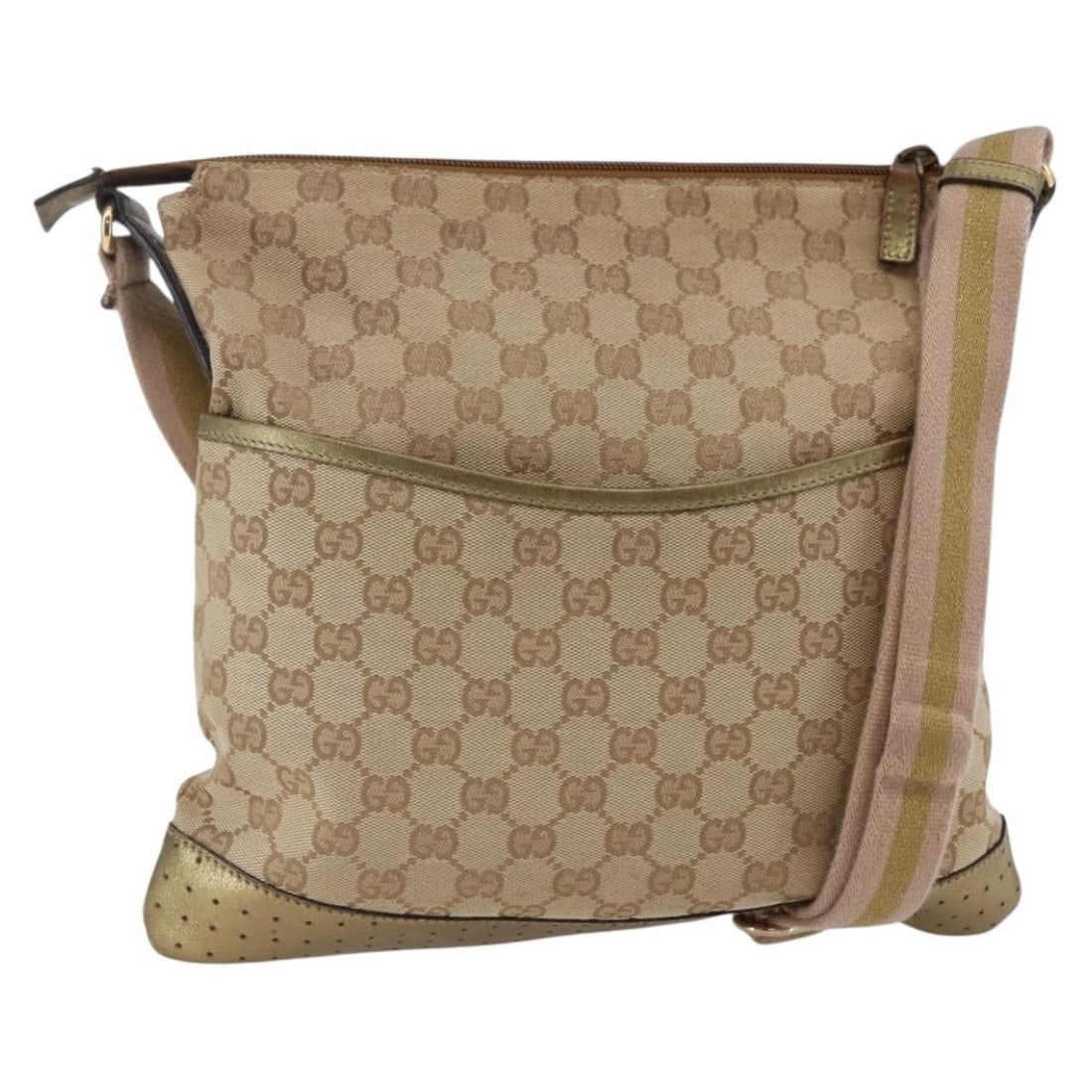 GUCCI GG Canvas Beige Gold Shoulder Bag 145857 Authentic Italy (1 of 18)