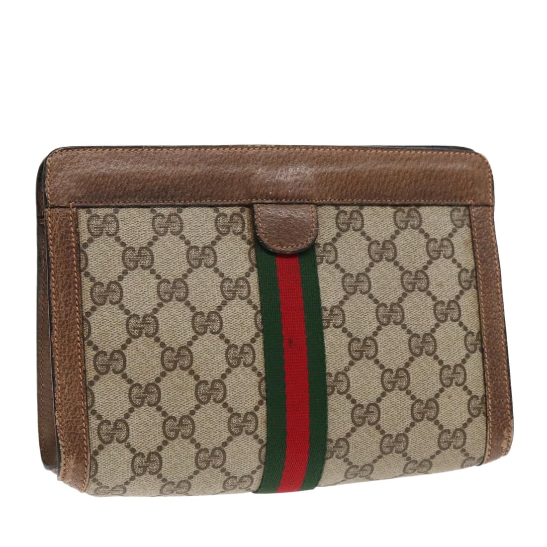 Gucci GG Canvas Beige Green PVC Leather Web Stripe Clutch Purse (1 of 16)