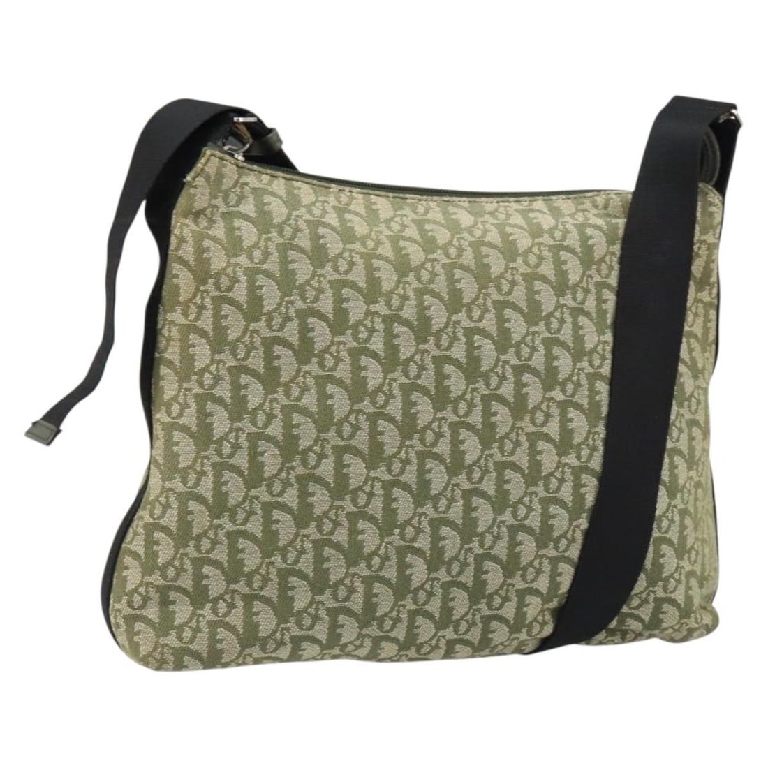 Christian Dior Green Silver Trotter Canvas Shoulder Bag Auth (1 of 18)