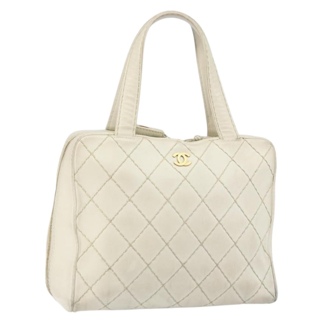 CHANEL Wild Stitch White Gold Leather Hand Bag Auth BA6858 (1 of 18)