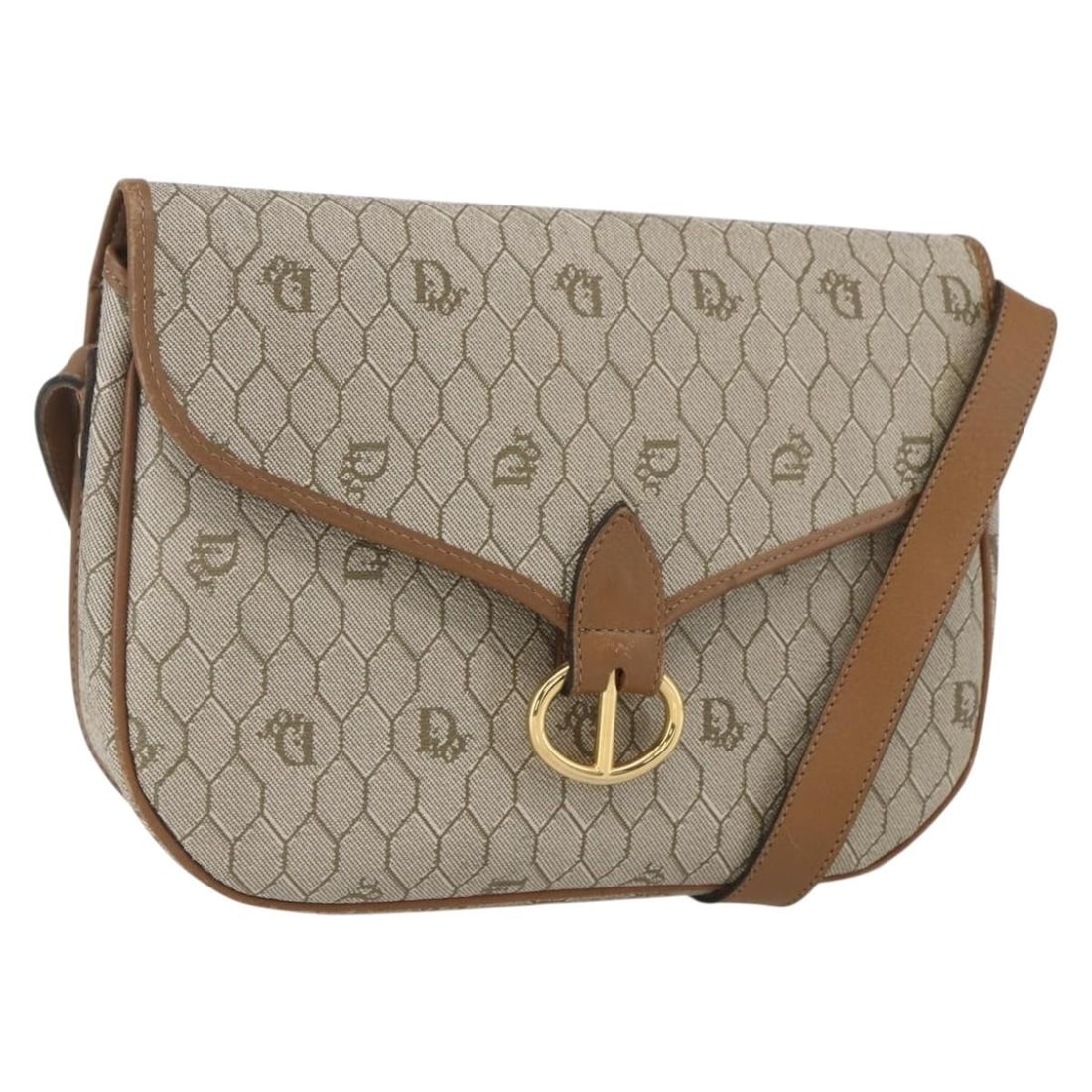 Beige Gold Honeycomb Canvas Christian Dior Shoulder Bag: Beige Gold Honeycomb Canvas Christian Dior Shoulder Bag This is a Christian Dior shoulder bag crafted from signature honeycomb canvas in a beige and gold color scheme. The bag is made in France and fe