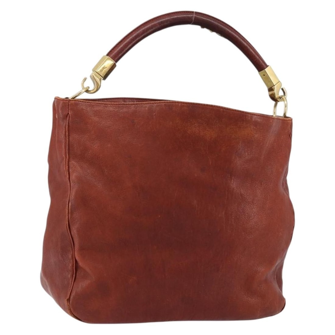 SAINT LAURENT Leather Hand Bag Gold Red Italy Auth 152066 (1 of 18)