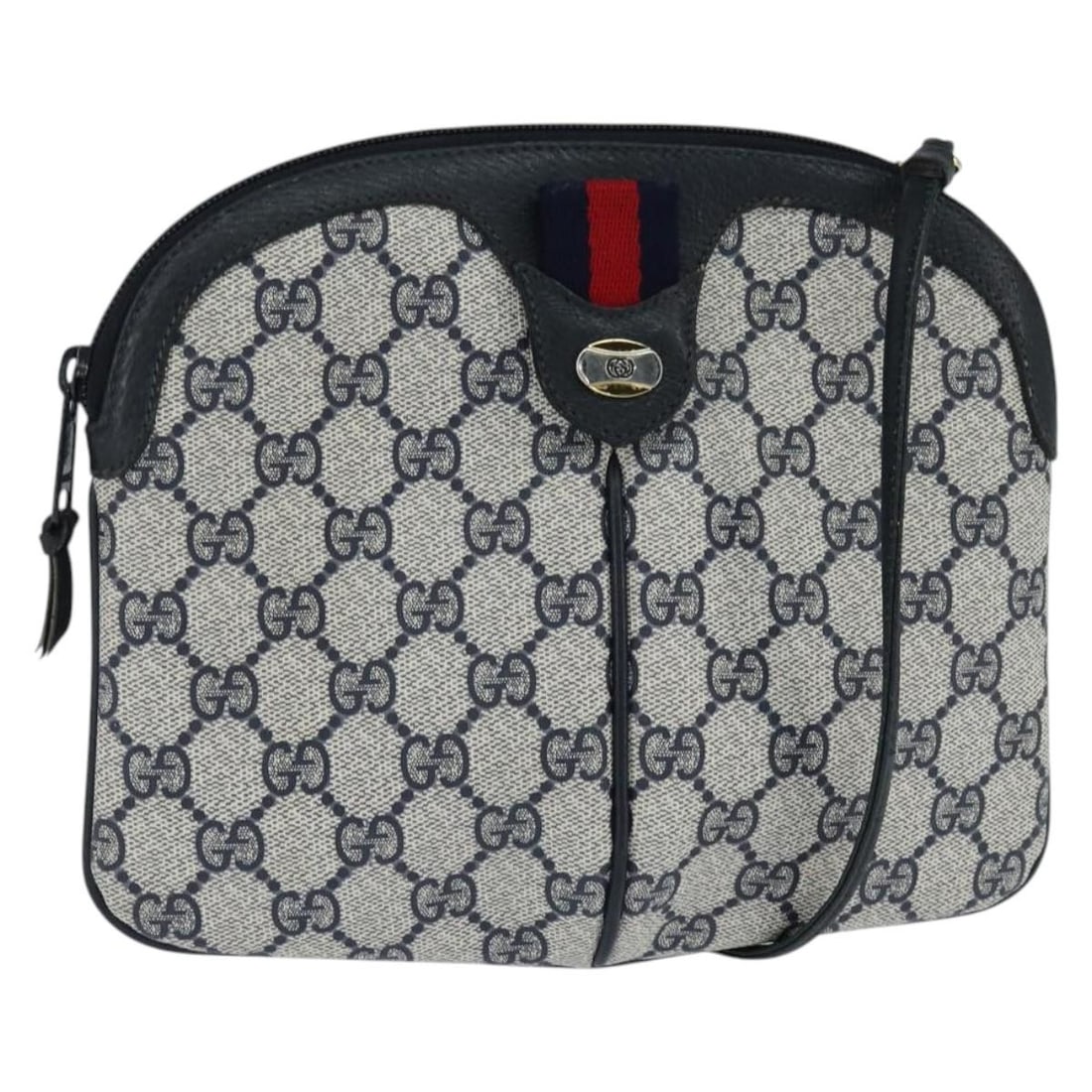 GUCCI GG Supreme Sherry Line Navy Gold Shoulder Bag 904 02 047 Auth (1 of 18)