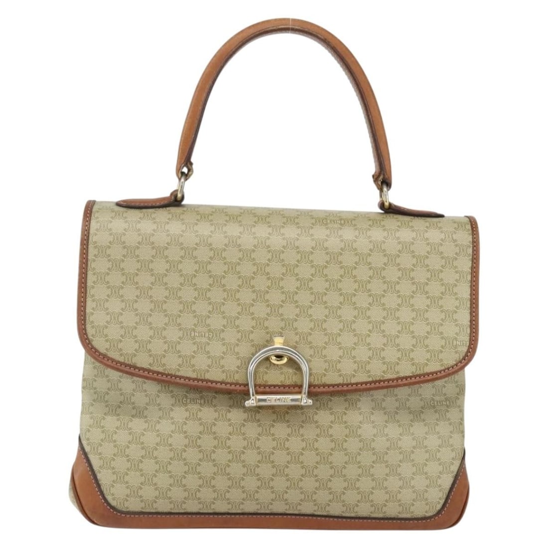 Vintage Celine Macadam Canvas and Leather Handbag Beige 26cm (1 of 18)