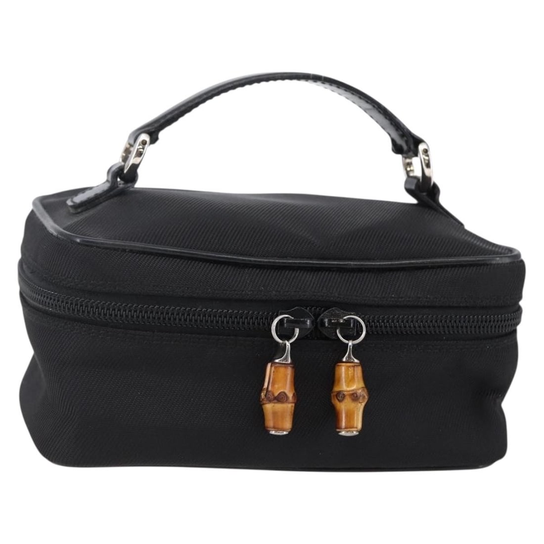 GUCCI Bamboo Vanity Hand Bag Black Silver Nylon 032 1956 0151 Auth Italy (1 of 18)
