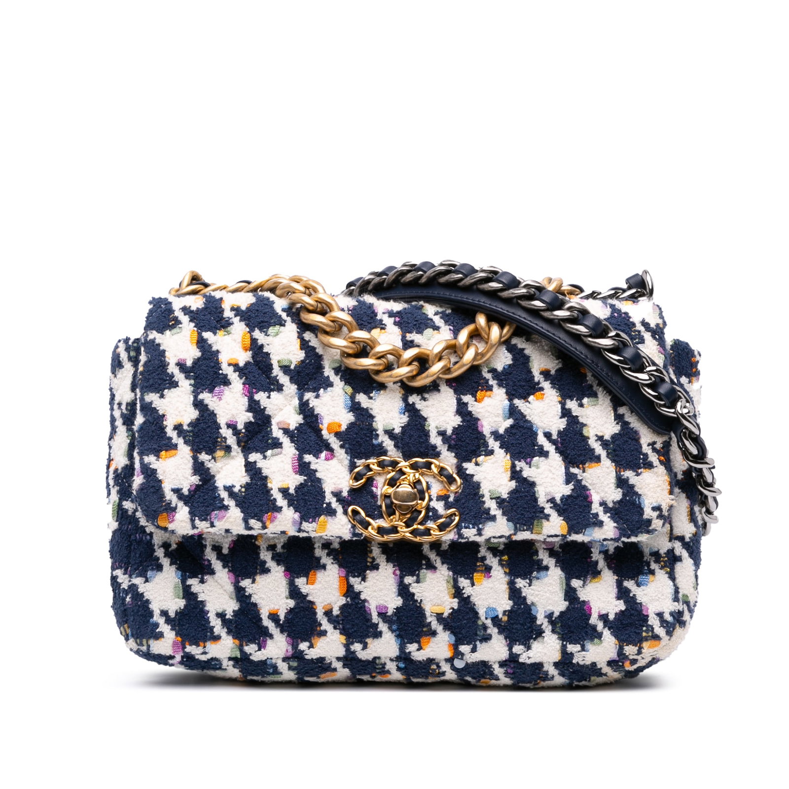 Chanel Medium Houndstooth Tweed 19 Flap Bag Blue Italy (1 of 9)