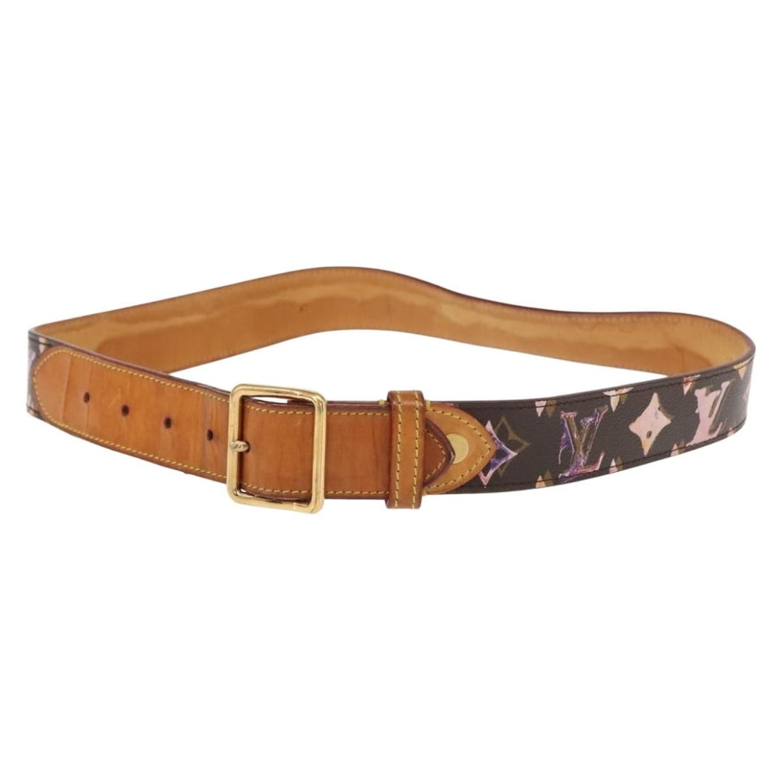 LOUIS VUITTON Monogram Watercolor Leather Belt M9622 34.6in Auth (1 of 11)