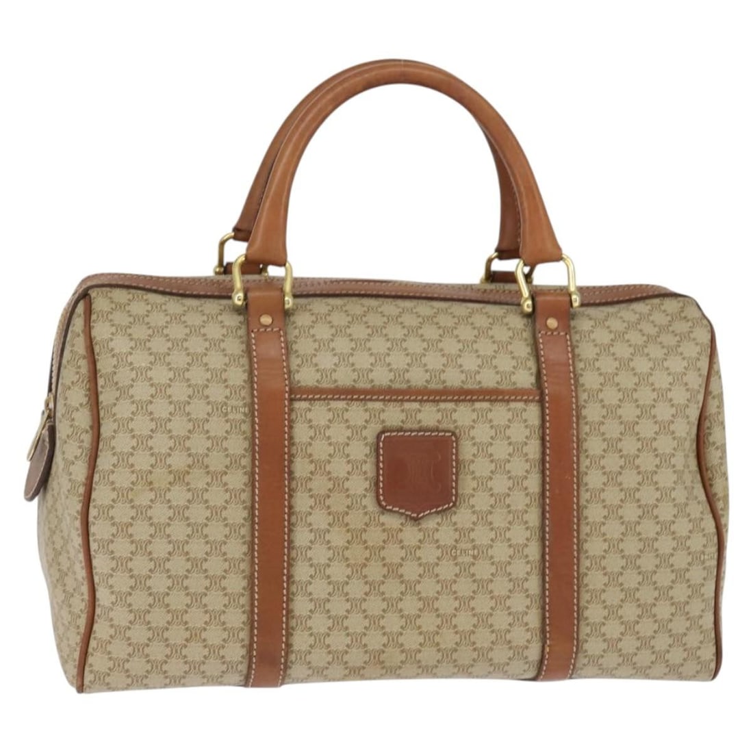 CELINE Beige Gold Macadam Canvas Boston Bag PVC Authentic (1 of 18)