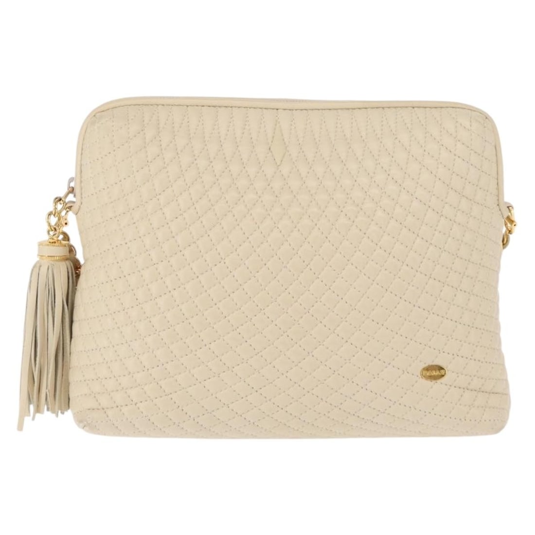 Bally Quilted Leather Vintage Shoulder Bag with Chain Strap: Bally Quilted Leather Vintage Shoulder Bag with Chain Strap This Bally vintage chain shoulder bag for women features quilted beige leather with a chain shoulder strap. It is a pre-owned item in good c