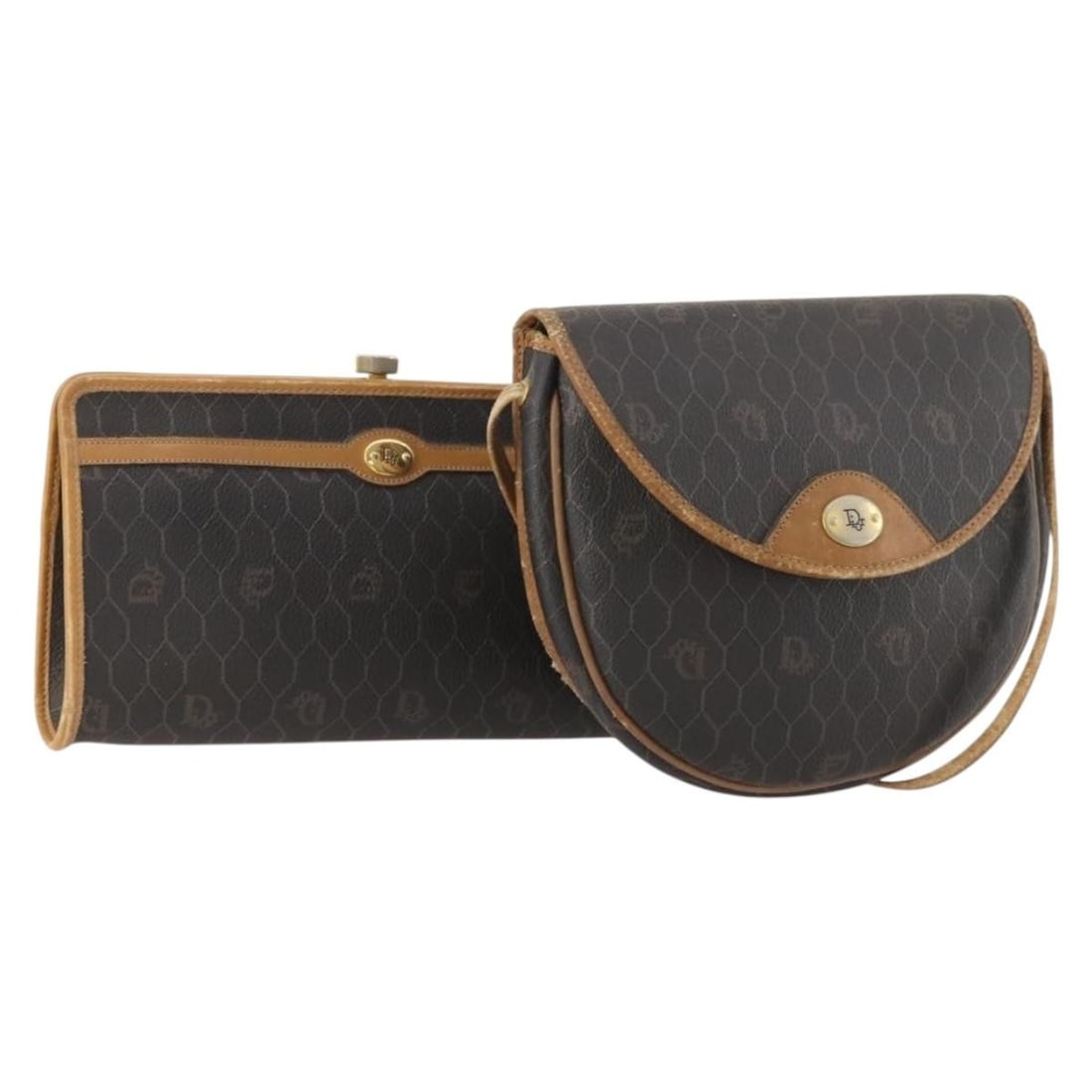 Set of Two Christian Dior Honeycomb Canvas Black Clutch Bags (1 of 16)