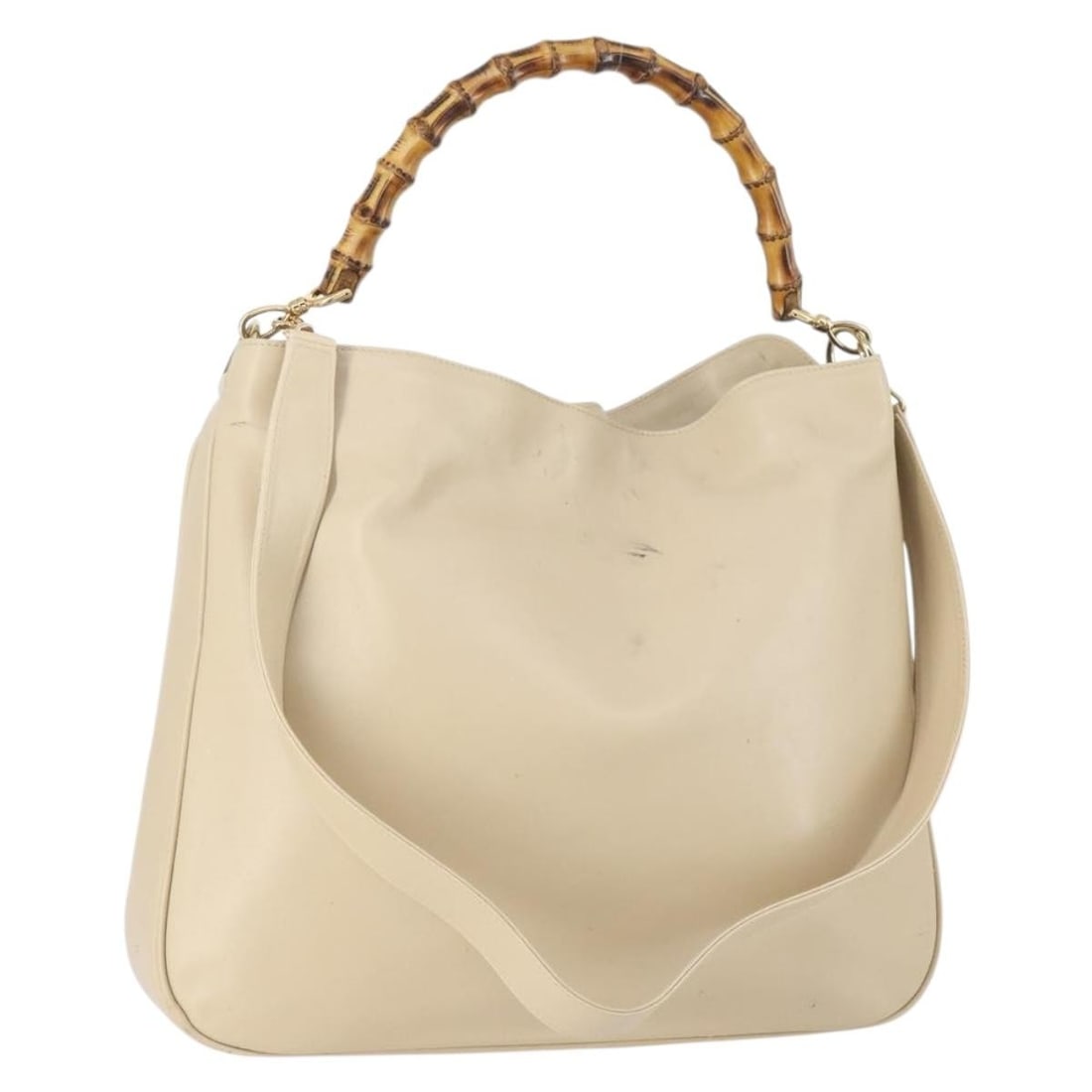 GUCCI Bamboo Leather Hand Bag Beige Gold 001 2113 1577 Auth (1 of 18)