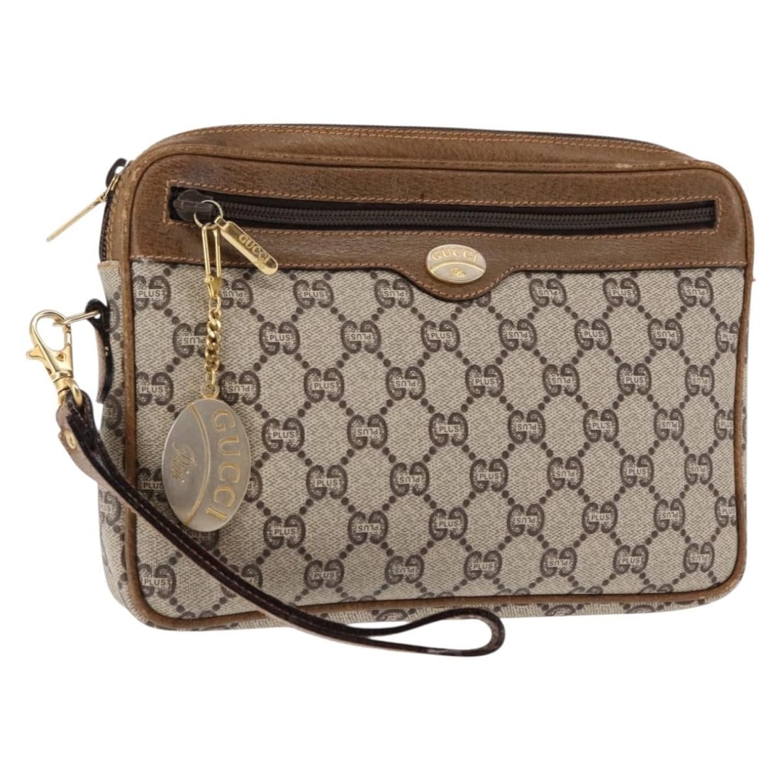 GUCCI GG PLUS Beige PVC Leather Clutch Bag Italy Auth BA6769: GUCCI GG PLUS Beige PVC Leather Clutch Bag Italy Auth BA6769 This authentic GUCCI GG PLUS Canvas Clutch Bag showcases a stylish blend of PVC leather and GG canvas in a chic beige color. Designed for e