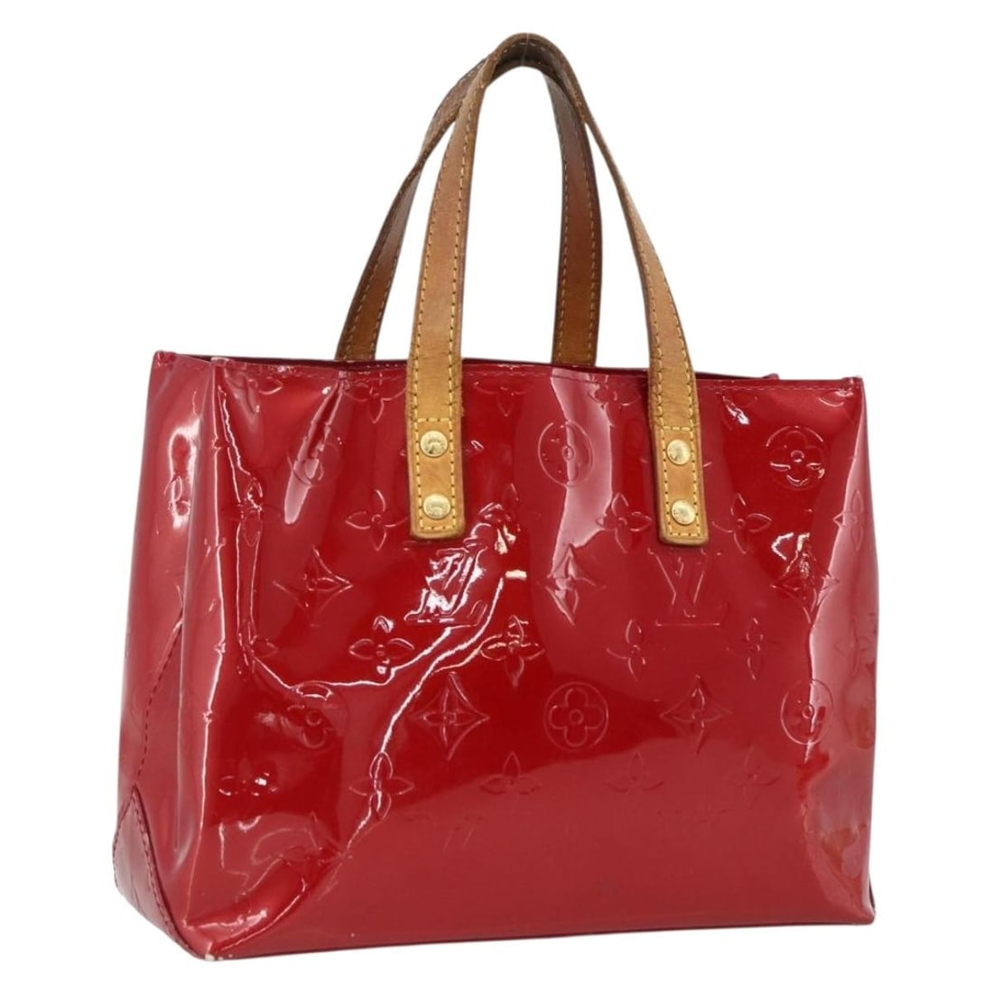Louis Vuitton Reade PM Red Patent Leather Monogram Small Women's Tote Bag: Louis Vuitton Reade PM Red Patent Leather Monogram Small Women's Tote Bag This Louis Vuitton Monogram Vernis Reade PM Hand Bag features a red patent leather exterior with the signature monogram design