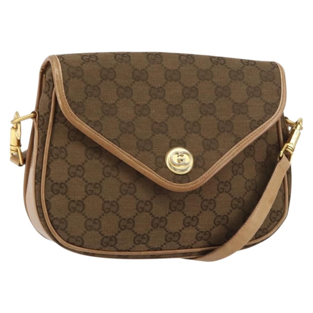 GUCCI GG Canvas Beige Gold Shoulder Bag Italy Auth 156840 (1 of 18)