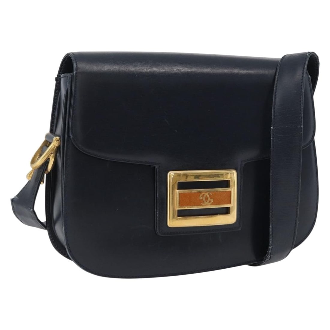 Gucci Navy Leather Gold Accent Shoulder Bag Made in Italy (1 of 18)
