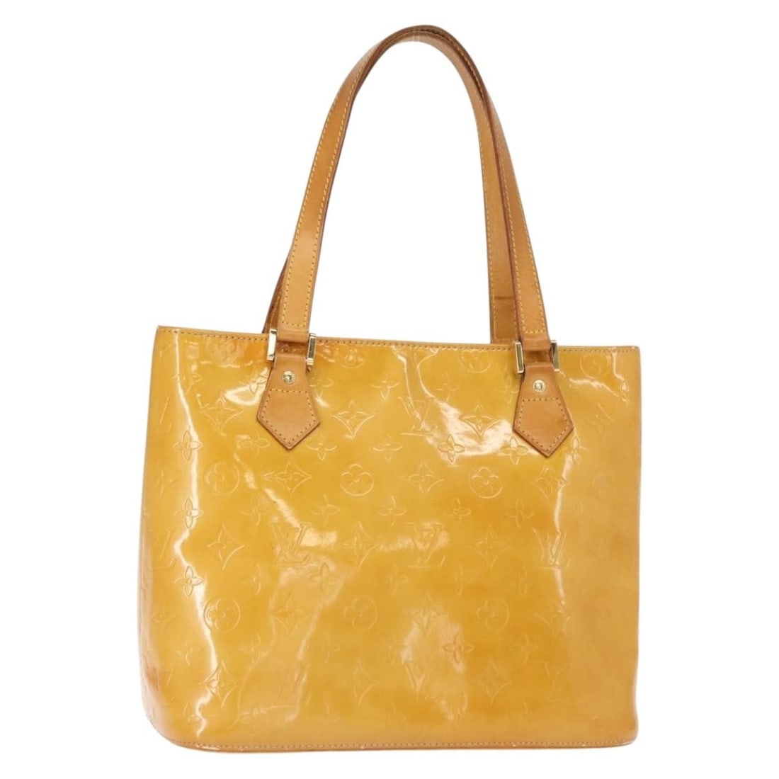 LOUIS VUITTON Monogram Vernis Houston Hand Bag Beige M91004 Auth (1 of 18)